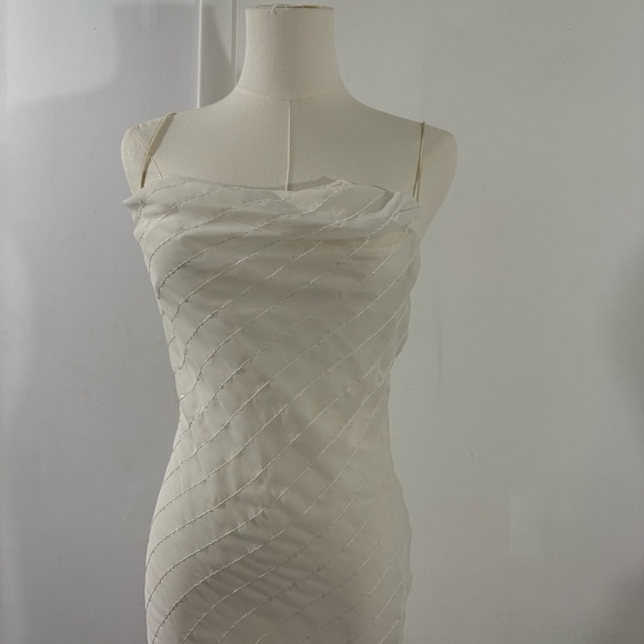 B Darlin Asymmetrical Mermaid Midi Dress Sz 1/2 White Sequin Bridal Fairy - Picture 2 of 14